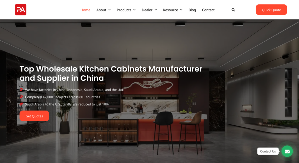 A screenshot of the PA Kitchen website. 