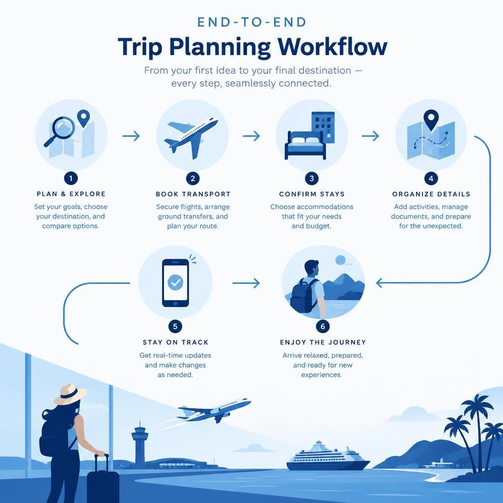 infographic explaining end-to-end trip planning workflow infographic