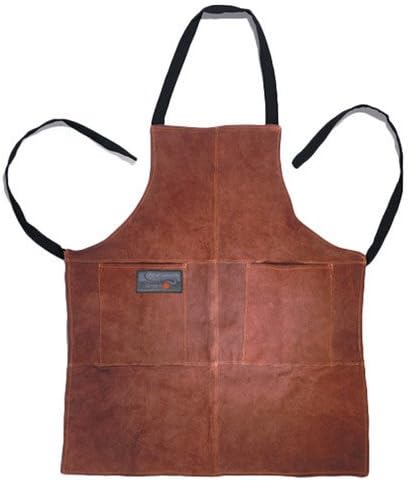 A brown leather Outset apron. 